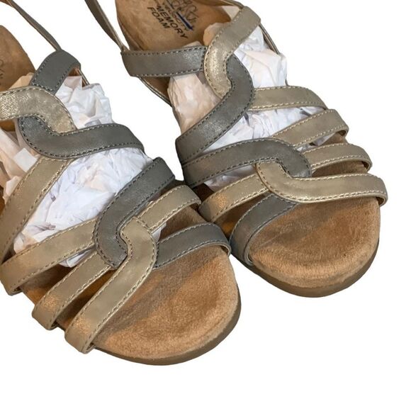 LifeStride Tabby Metallic Wedge Grey Gold Vegan Leather Wedge Cork Sandals 8.5 - Picture 5 of 15